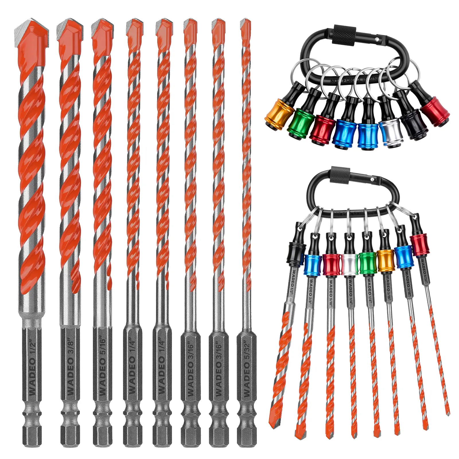 17pcs Concrete Drill Bit Set with Bit Holder, 5/32"-1/2" Carbide Hex Shank Masonry Drill Bits, Shockproof Tile Drill Bit Kit for Cement/Brick/Tile/Glass/Plastic