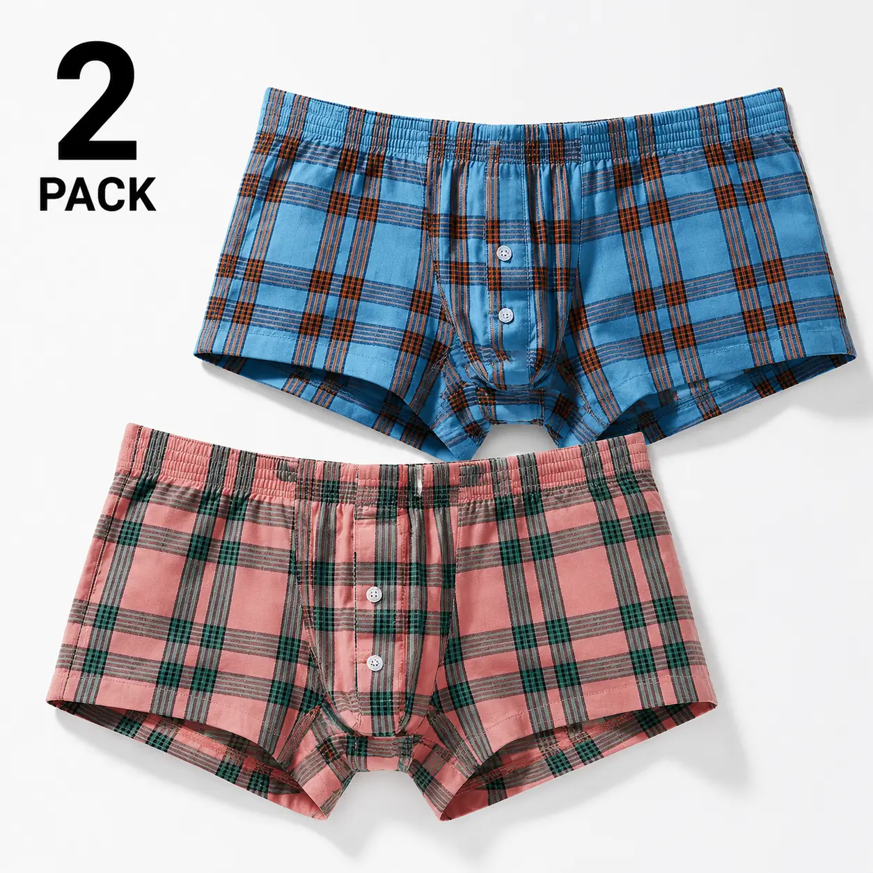 2-Pack Men's 100% Pure Cotton Loose-Fit Breathable Underwear with Buttoned Pockets and Elastic Waistband Men's Bottoms Casual Shorts