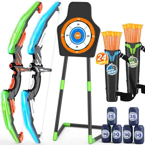 2 Pack Kids Bow and Arrow，LED Light Up Archery Set with 24 Suction Cup Arrows, Indoor Outdoor Sport Toys Gifts for 3 4 5 6 7 8 9 10 11 12 Year Old Boys Girls,Birthday/Christmas/Halloween Gifts.