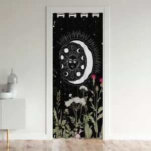 Sun and Moon Doorway Curtain Privacy,Door Cover Curtain,Bohemian Privacy,30%-50% Blackout Thermal Insulated Door Curtain,1 Panel