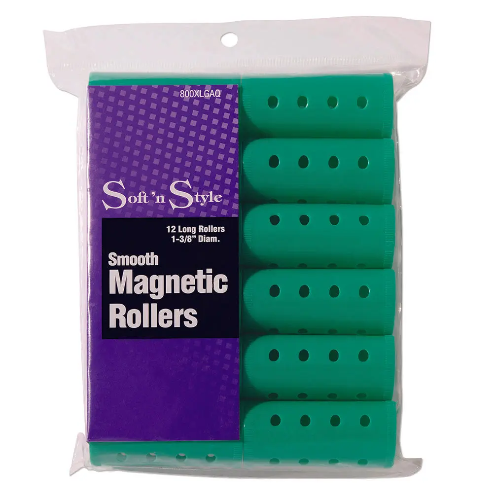 Soft 'N Style Smooth Magnetic Hair Rollers - Long Aqua Heatless Haircare Styling Tool for Curly Locks, Overnight Curls, Heatless Hairstyles