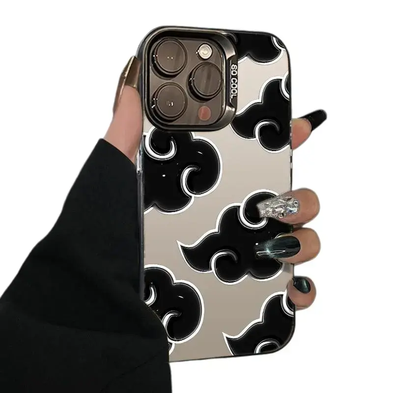 Akatsuki Red Cloud Anime Aesthetic Silver-Plated Cellphone Case - Shockproof, Scratch-Resistant, 360-Degree Protector for iPhone 12,13,14,15,16,17 Pro Max Plus - Mobile Phone Accessories Casing Cover #YJYGCYKCY2