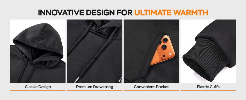 Heated Hoodie for Men, Electric Heating Sweatshirt with Fleece Lining, Winter Thermal Pullover Sweater, Battery Not Included
