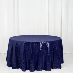 Sequin Round Tablecloth 120" Navy Blue - Seamless Table Cover