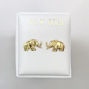 Elephant Stud Earrings 14k Yellow Gold