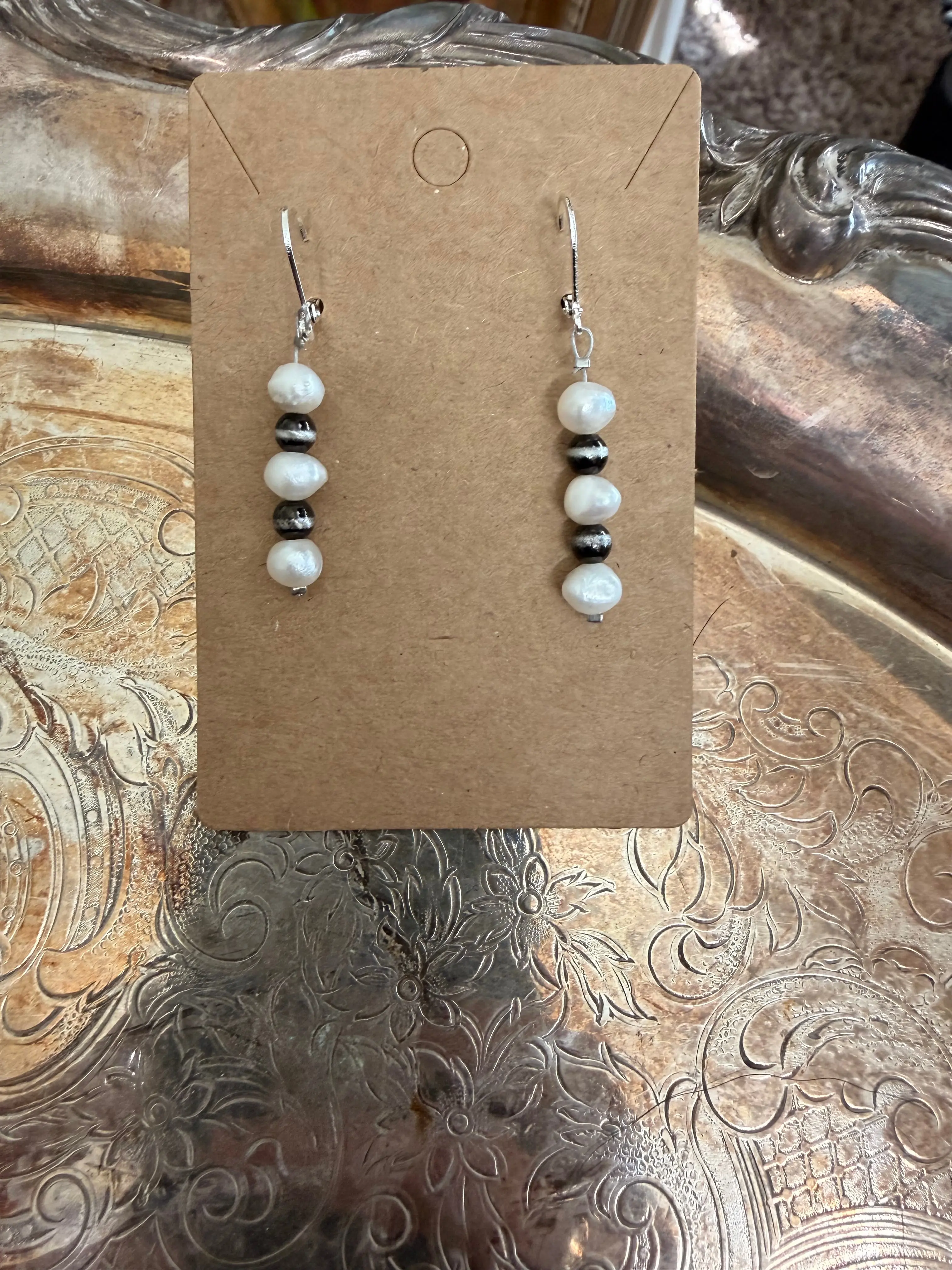 pearl and stainless steel beaded dangles