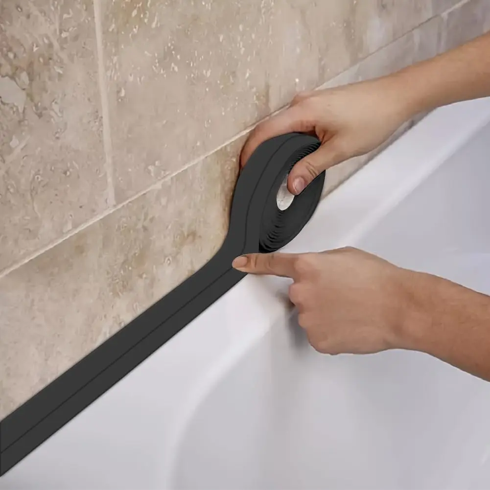 Black  Caulking Tape Self Adhesive, Tub Shower CaulkTape, Bathtub Caulk Strip Sealer Trim Bath Floor Tile Wall Toilet Caulk, Bathroom Accessories, Kitchen Tape,  Than  Caulk