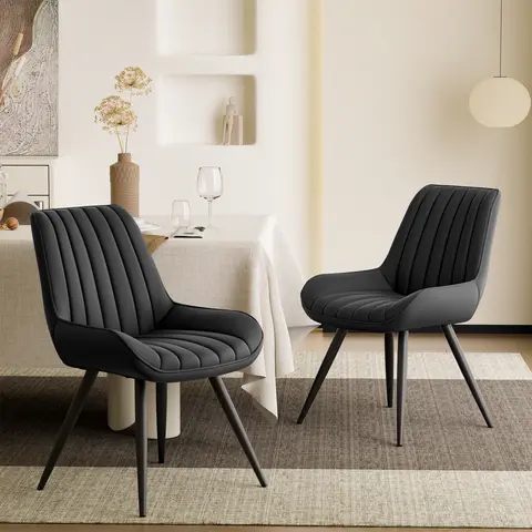 Kerilyn Modern Dining Chairs Comfy Dining Room Chairs with Thick Cushions, Upholstered Fabric Kitchen Side Chairs with Metal Legs, Black