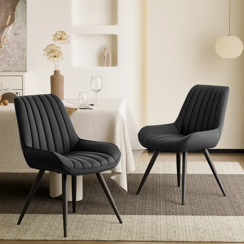 Kerilyn Modern Dining Chairs Comfy Dining Room Chairs with Thick Cushions, Upholstered Fabric Kitchen Side Chairs with Metal Legs, Black