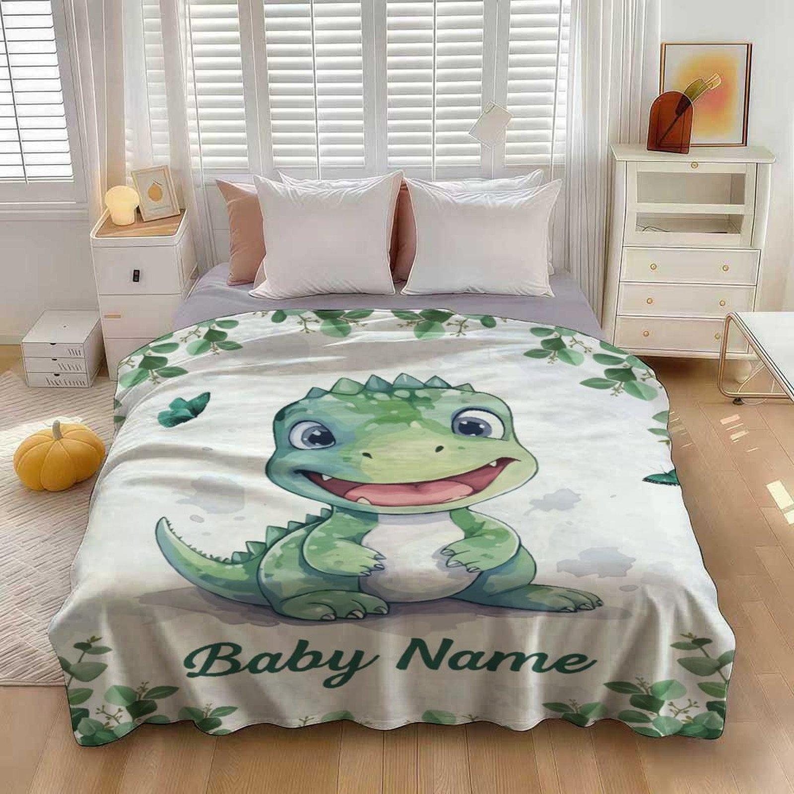 Custom Name Small Dinosaur Blanket ,Personalized Name Gift ,Suit for The Sofa, Bed, Travel, Camping, Living Room, Office, Chair，Gifts for Family or Child  ,Friend , Send your custom text via shop chat to personalize