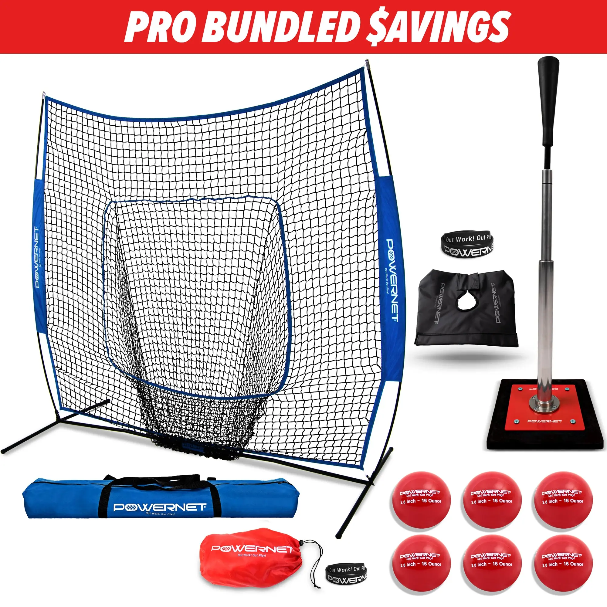 Pro Training Bundle | 7x7 Net, Batting Tee & Weighted Balls (Royal Blue)