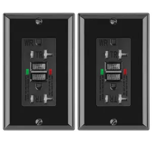 2 Pack -  GFCI Outlet 20 Amp, UL Listed, Self-Test GFI Receptacles, TamperResistant, Weather Resistant, LED , with Decor Wall Plates and Screws, Indoor or Outdoor Use (Black)