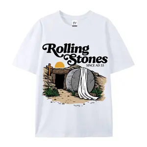 Women's Funny Christian Tee - Retro "Rolling Stones Since AD 33" Graphic Street Style Shirt