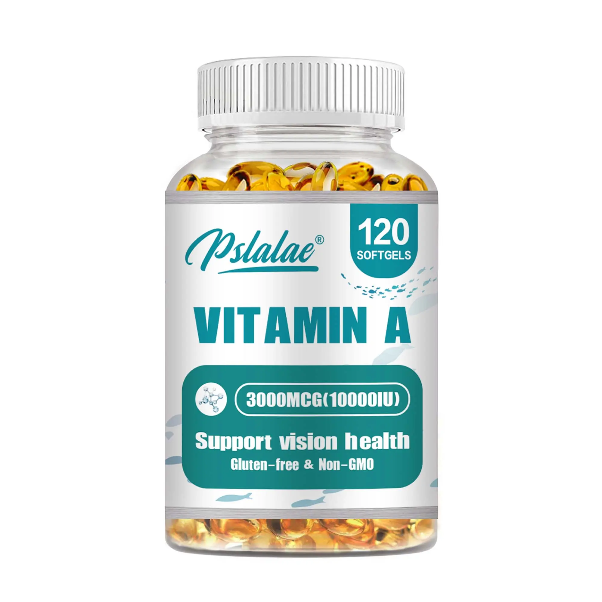 Pslalae Vitamin A Dietary Supplement Softgels - 3,000 mcg Cod Liver Oil Source, Palmitic Acid, Non-GMO, Support Vision Health & Eye Health, 120 Count
