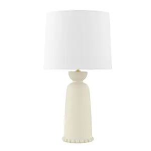Rhea Table Lamp - Retro Ceramic Design in Antique Ivory with Scalloped Edges and Aged Brass Accents