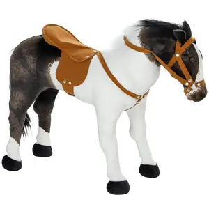 Interactive Brown Stuffed Ride-On Horse Toy for Toddlers with Neighing Sound - Perfect for Kids Aged 3-8