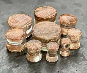 PAIR of Unique Golden Sand Design Glass Double Flare Plugs - Gauges 4g (5mm) thru 3/4" (19mm)