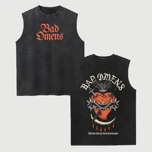 Bad Omens Band Unisex Vintage Washed Cotton Vest, Retro Band Print Sleeveless Shirt, Casual Regular Fit, Perfect Boyfriend Gift1