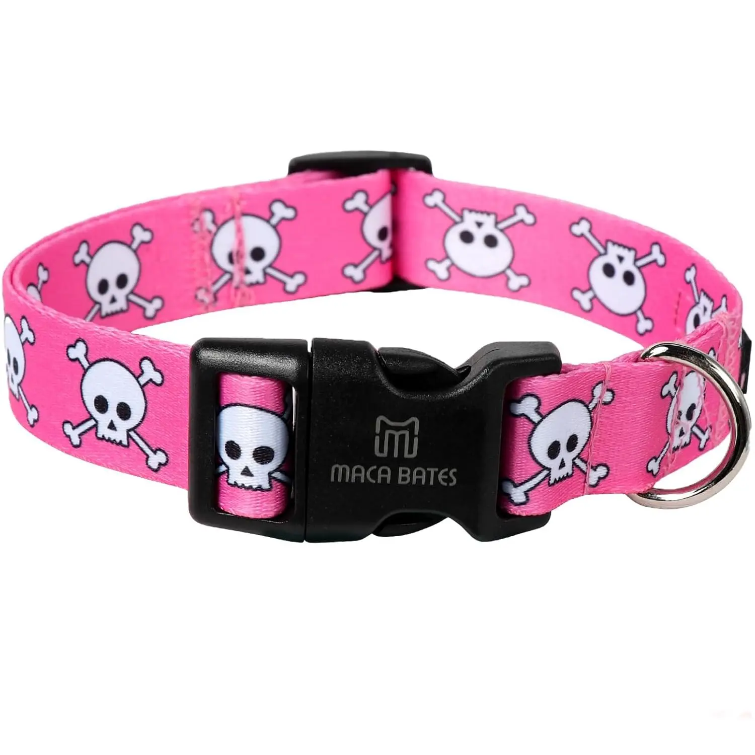 Maca Bates Halloween Pink Skull Dog Collar - Soft, Stain-Resistant Polyester Fiber Collar for Small/Medium/Large Dogs, Universal Size, All-Day Wear, All Saints' Day Gift