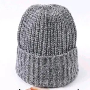 Beanie Hat Korean Style Unisex Warm Knitted Beanie With Extra Large Cuff For Autumn & Winter (Gray)