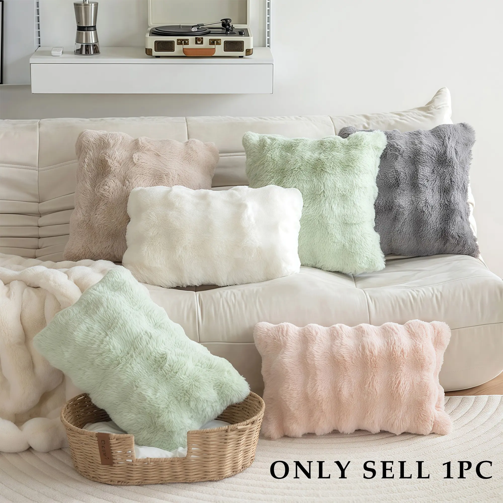 Soft Plush Decorative Pillow Cover, Faux Rabbit Fur, Washable, Foldable, Removable Zipper, Ideal for Living Room & Bedroom Decoration, Soft Furry Cushion, Cushion Covers