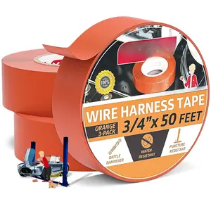 Wire Harness Tape Orange 3-Pack 3/4 Inch x 50- -Free Heat Resistant Automotive Wire Loom Tape Cloth Electrical Tape Automotive Fabric High Heat  Wrap Tape
