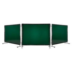 VEVOR Welding Screen with Frame, 3-Panel 6x 8 FT Welding Curtain Screen, Flame-Resistant Vinyl Safety Protection Screens with 12 Wheels 6-Level UV Protection for Workshop/Industrial Use, Dark Green