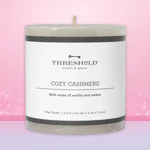 Threshold 6.75x3.75" Cozy Cashmere Pillar Candle Gray,Trending Pillar Candle,Cozy Cashmere Scent,Aesthetic Decor,TikTok Hot Sale,Home Essential