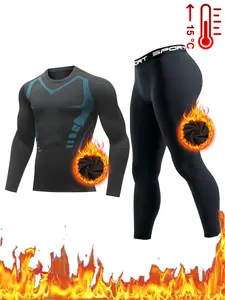 Men's Winter Thermal Base Layer Suit - Padded Lined Crew Neck Top & Pants for Hunting Skiing Sports Training Soft Fleece Underwear Set