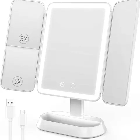 Geometric Tri-Fold Travel Makeup Mirror - 48 LED Beads Reveal Detail, 1X Fullface View, 2X/3X/10X Magnification, 3 Light Modes, Rechargeable Stepless Dimming Touch Control, Portable ABS/Glass/Metal Table Vanity Item, Ideal Mother's Day Gift