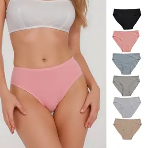 Women's 6pc Cotton Underwear, Mid-Rise Soft Breathable Briefs, Solid Color Daily Panties