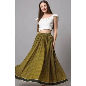 Green Printed Flared Skirt