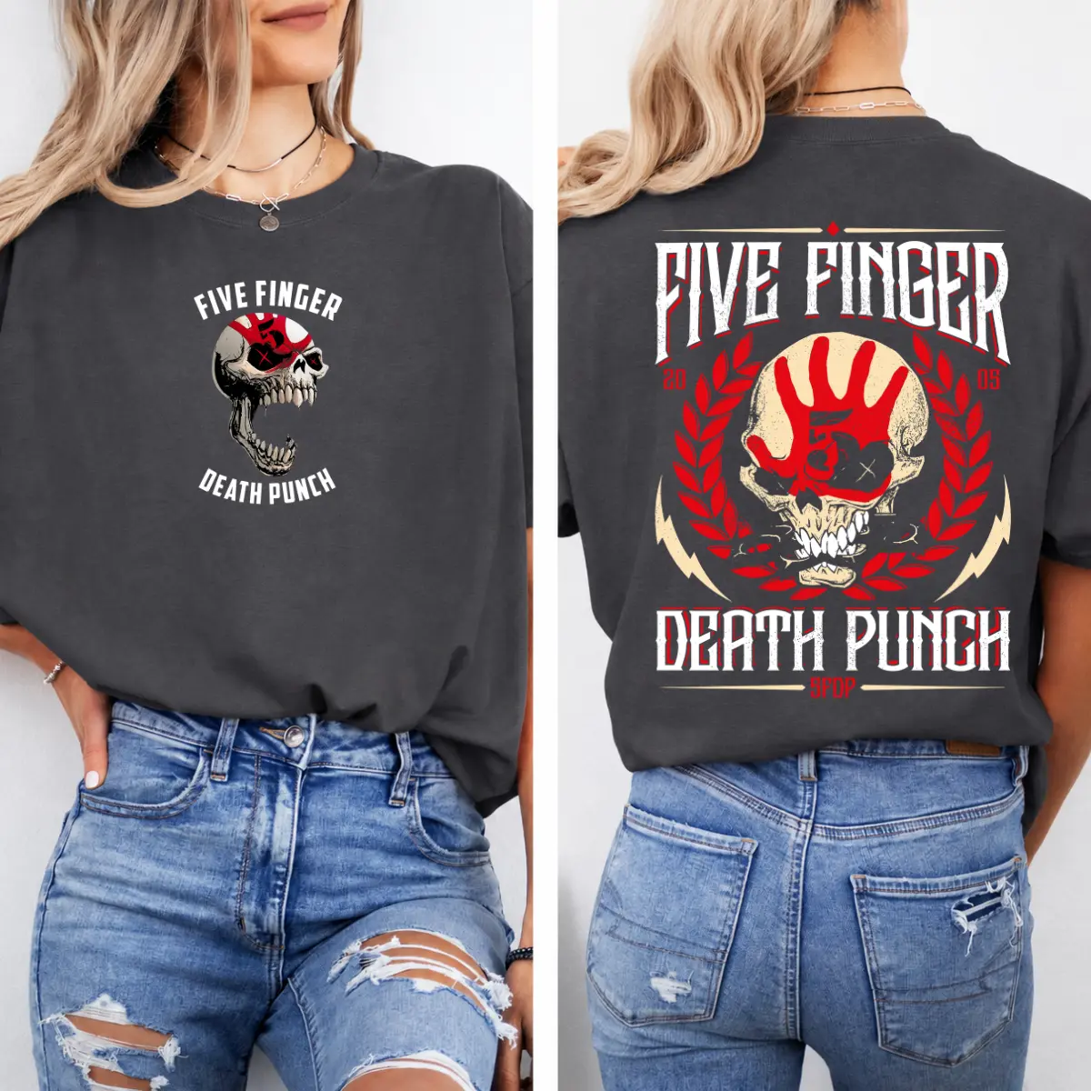 Five Finger Death Punch Vintage Skull Graphic T-Shirt, Unisex Oversized Rock Metal Band Tee