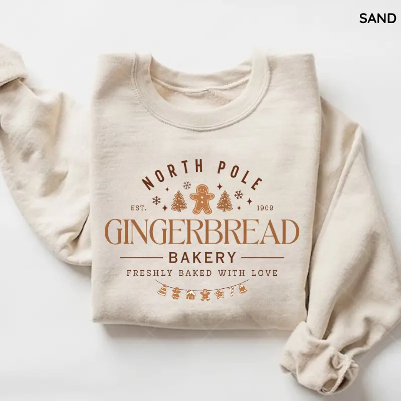 Women's Casual Round Neck Sweatshirt - Vintage Spandex Seamless Piece, Gingerbread Bakery Aesthetic, Trendy Cute Christmas Cookie Style, Easy Matching, Minimalist, Cotton