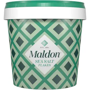Maldon Salt, Sea Salt Flakes, 20 oz (570 g), Resealable Tub, Kosher, Natural, Handcrafted, Gourmet, Pyramid Crystals