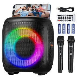 VEVOR Karaoke Machine for Adults, 80W, 8-inch Portable Bluetooth Speaker with 2 Wireless Microphones, LED Light, TWS Function, Rolling Wheels, Supports Micro TF Card, USB, AUX, for Home Karaoke PartyVEVOR Super Brand Day