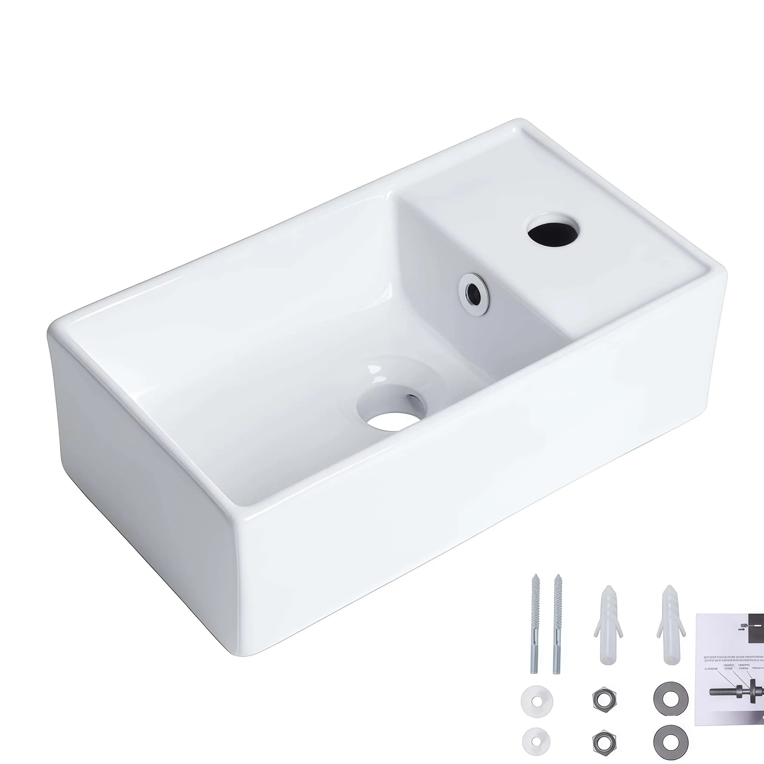 Wall Mount Modern White Rectangular Bathroom Sink - Complete with Installation Kit and Hardware for Hassle-Free Setup