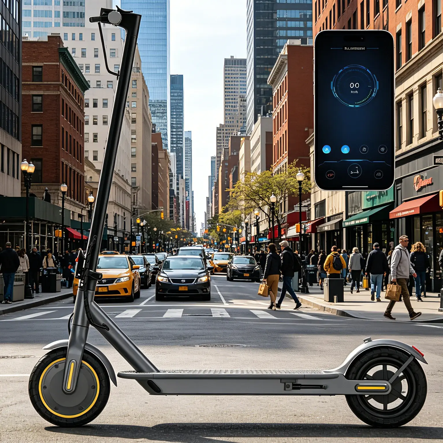 B Portable Foldable Electric Scooter - 350W High-Power Motor, ~19 MPH Top Speed, 8.5-Inch Tires, Brakes, App Control - Ideal for Urban Short-Distance Commuting dual
