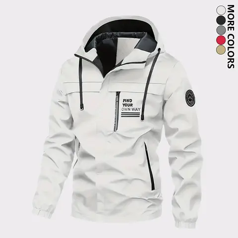 Men's Fitted Edgy Lightweight Hooded Soft Shell Coat - Windproof, Waterproof Outerwear, Zipper Pockets, Outdoor Hiking Workwear for Spring, Fall Daily Casual | Male Clothing Jackets