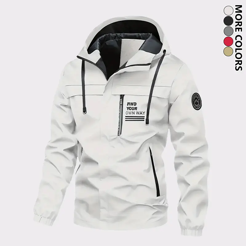 Men's Fashion Hooded Jacket, Lightweight Outdoor Casual Sports Jacket, Windproof Waterproof Fabric with Zipper Pockets, for Spring Fall Daily Casual, Hiking & Trekking