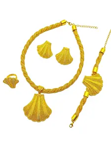 4-Piece Dubai Jewelry Set for Women, Shell Necklace Bracelet Earrings Ring, Elegant Gift, Versatile Daily Wear