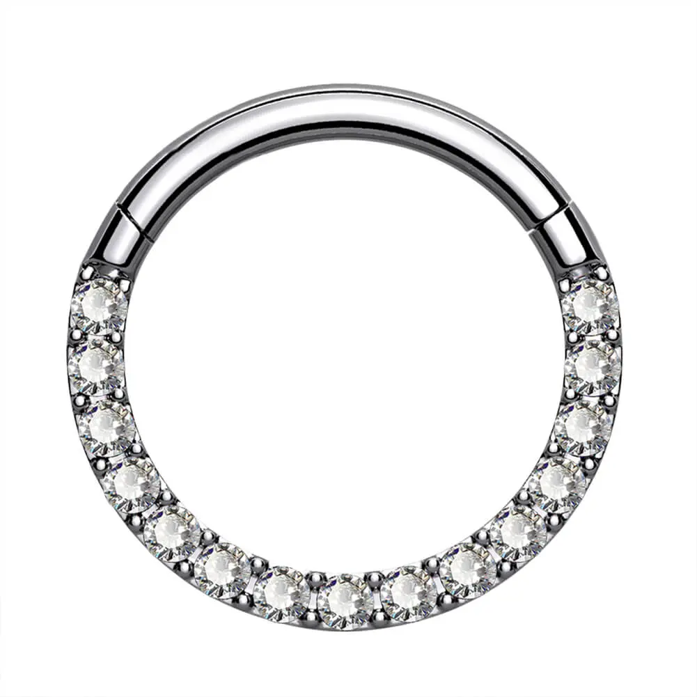 OUFER BODY JEWELRY 16G CZ Paved Hinged Clicker Hoop in ASTM F-136 Titanium for Septum, Tragus, and Helix Cartilage Piercing