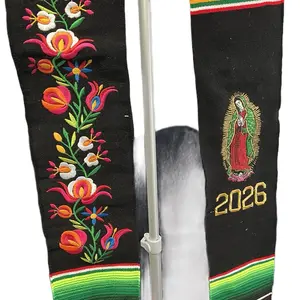 Floral stole for graduation with embroidered Virgen Mary perfect for class of 2026 graduation sash