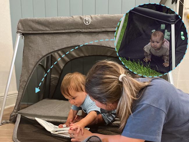 HARPPA Foldable Travel Crib & Playard, Portable Playpen with Mattress, Double Layers Bassinet for Baby & Toddlers, No Assembly Pack & Play Play Yard, Baby Items