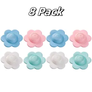 8 Pack Hair Catcher Silicone Hair Stopper Shower Drain Covers with Suction Cups Suit for Bathroom Bathtub and Kitchen