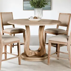 FM3601NT-PT-5PC 5 pc Orbetello Distressed Natural Finish Wood 54" Round Counter Height Dining Table Set with Fabric Seats for Comfort and Style