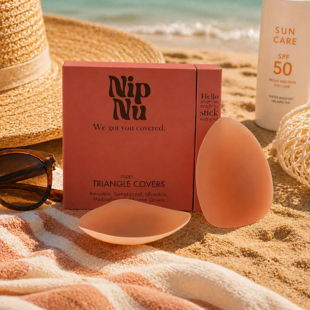 Women's NipNu Triangle Reusable Adhesive Bra Covers - Sweat-Proof, Ideal for Pool, Beach Wear, Bra Accessories