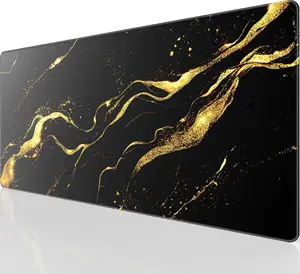KTRIO Large Gaming Mouse Pad Desk Mat, Superior Micro-Weave Cloth, Non-Slip Rubber Base, Stitched Edges, Water-Resistant, for Gamer, Office & Home, 31.5 x 15.7 Inch， Black Gold