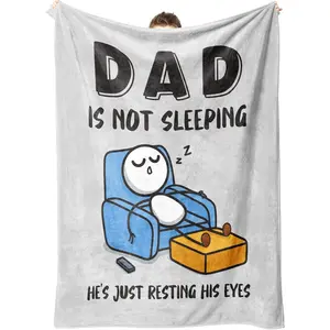Father Son Blanket Funny Birthday Celebration Gifts for Dad Husband, Dad is Not Sleeping, Dads Gifts from Daughter Son, Super Soft Humorous  Careful Flannel  Throws Blanket for Couch and Napping, Gray Colorful Design Micro Fleece Air Conditioning Blanket