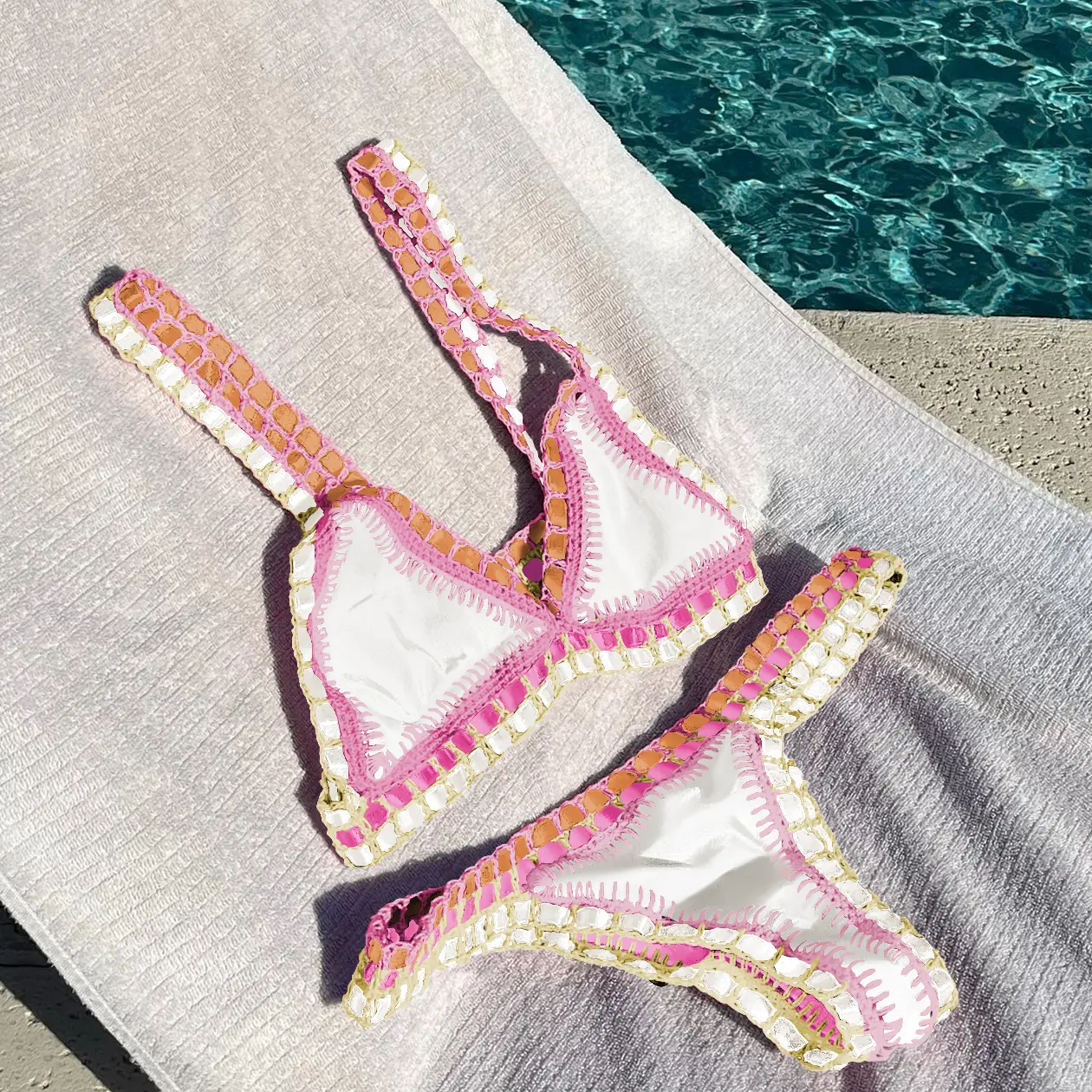 2026 new women’s triangle bikini bag set—chest-support mini two-piece swimsuit; fashionable, sexy low-rise split design swimwear set for casual vacations, beachwear, and hot spring wear.